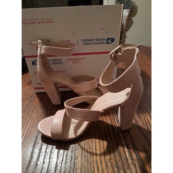 8M Chinese Laundry Tan Khaki Nude Ooen Toe Ankle Strap Chunky High Heel … - Picture 7 of 8